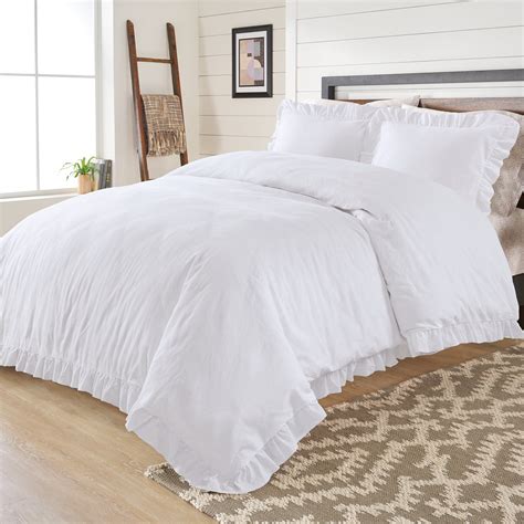 Better Homes & Gardens Raw Edge Ruffle 3 Piece Duvet Cover Set, Full/Queen, White - Walmart.com