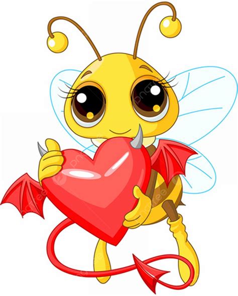 Devil Heart Vector Art PNG, Illustration Of A Cute Bee Holding Devil ...