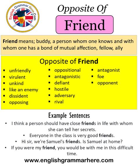 Opposite Of Friend, Antonyms of Friend, Meaning and Example Sentences - English Grammar Here