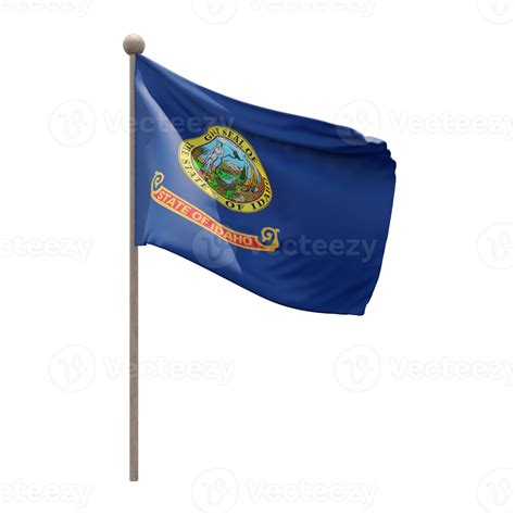 Idaho 3d illustration flag on pole. Wood flagpole 11286394 PNG