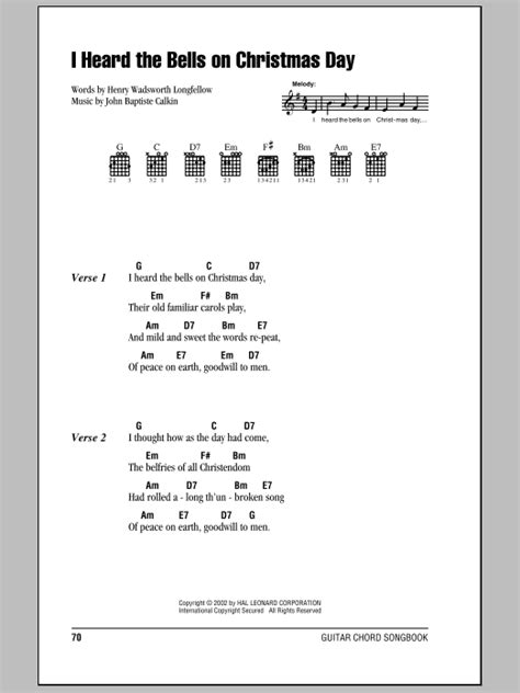 I Heard The Bells On Christmas Day by Henry Wadsworth Longfellow - Guitar Chords/Lyrics - Guitar ...