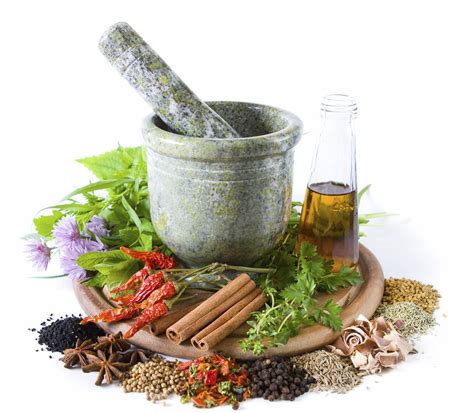 Spices | Herbs and spices with mortar and bottle with oil. P… | Flickr