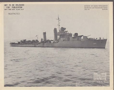 Division of Naval Intelligence ID Sheet Destroyer USS Shaw DD-373 7/5 1942