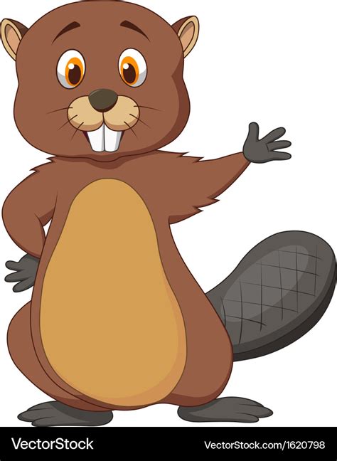 Cute beaver cartoon waving Royalty Free Vector Image