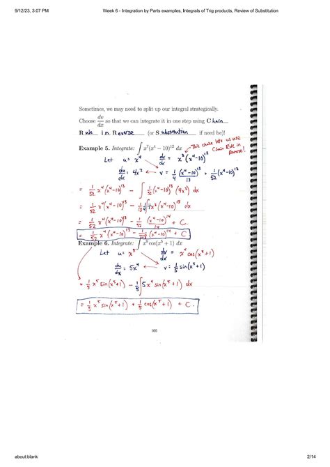 SOLUTION: Integration by parts examples integrals of trig products review of substitution ...