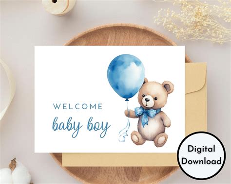 Welcome Baby Boy Card DIGITAL Download Printable Welcome Baby Boy Card Printable Baby Card With ...