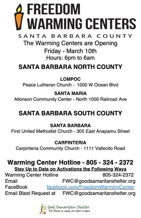 City of Goleta on Twitter: "Heavy rains and flooding forecasted. Freedom Warming Centers of ...