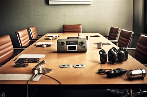 Premium AI Image | A conference table with a speaker and a monitor on it