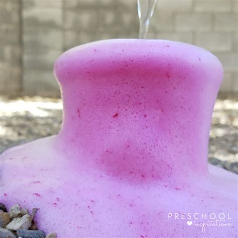 Easy Outdoor Color Changing Volcano with Baking Soda and Vinegar - Preschool Inspirations