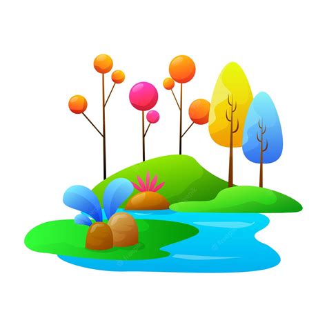 Premium Vector | Lake Vector Illustration Colorful