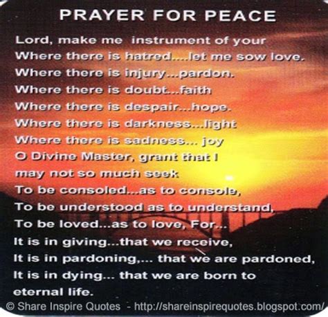 Prayer for PEACE... | Share Inspire Quotes - Inspiring Quotes | Love Quotes | Funny Quotes ...