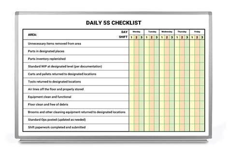 Daily 5S Checklist Whiteboard