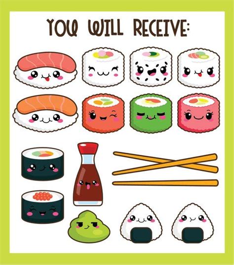 Kawaii Clip Art Kawaii Sushi Clip Art Kawaii Sushi Clipart - Etsy | Kawaii clipart, Kawaii ...