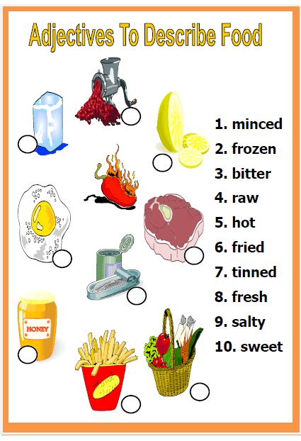 Adjectives to Describe Food Worksheet