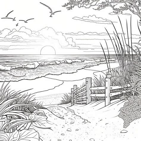Beach Scene Coloring Pages Bundle 1, PNG Digital Download Pages, Beach, Sunset, Sailboat, Black ...