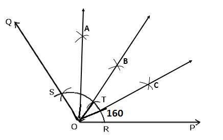 Draw an angle of 160° using compasses. Divide it into four equal parts ...