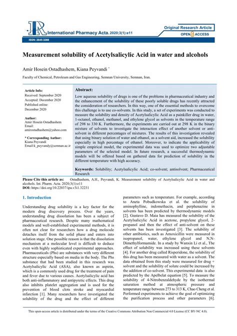 (PDF) Measurement solubility of Acetylsalicylic Acid in water - DOKUMEN.TIPS