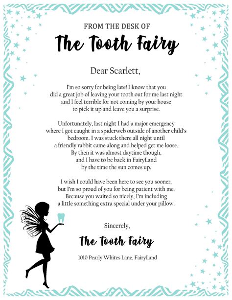 Free Printable Tooth Fairy Letter