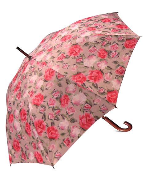 Pink and Red English Rose Design Umbrella with a wooden handle that ...