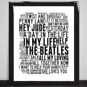 The Beatles Music Song Titles Lyrics Wall Art Print Poster | Etsy