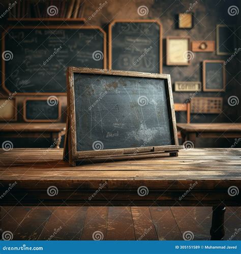 Old Fashioned Classroom Antique Blackboard, Empty Wooden Desk ...