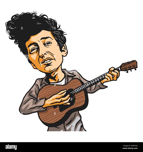 Bob Dylan Cartoon Playing Guitar. Cartoon Caricature Vector Stock ...