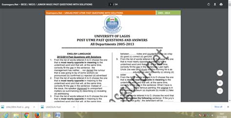 UNILAG Post UTME Past Questions and Answers PDF- How to Download.