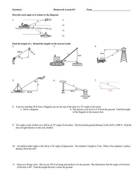 Geometry Worksheet 8 5 Angles Of Elevation And Depression — db-excel.com