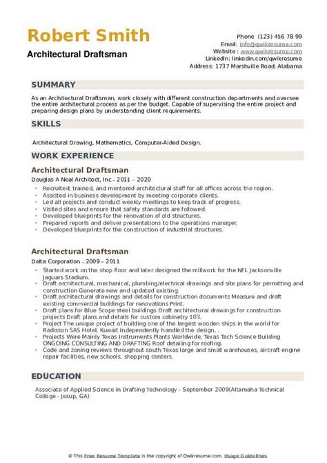 Architectural Draftsman Resume Samples | QwikResume