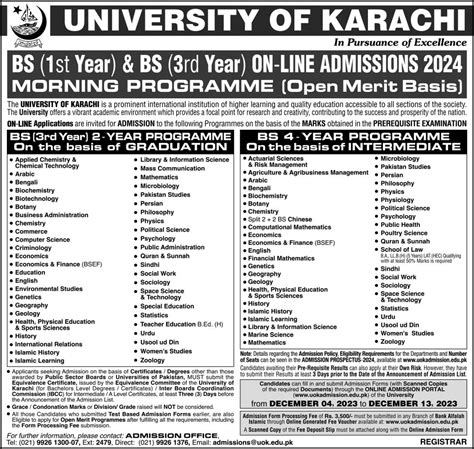 University of Karachi BS Admission 2024 Apply Online