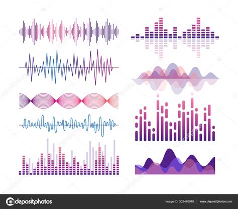 Sound waves vector color illustrations set. Audio effects visualization ...