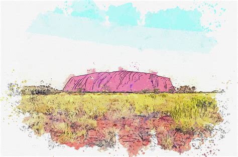 Uluru , Ayer's Rock, Australia, watercolor, by Ahmet Asar Painting by Celestial Images - Fine ...