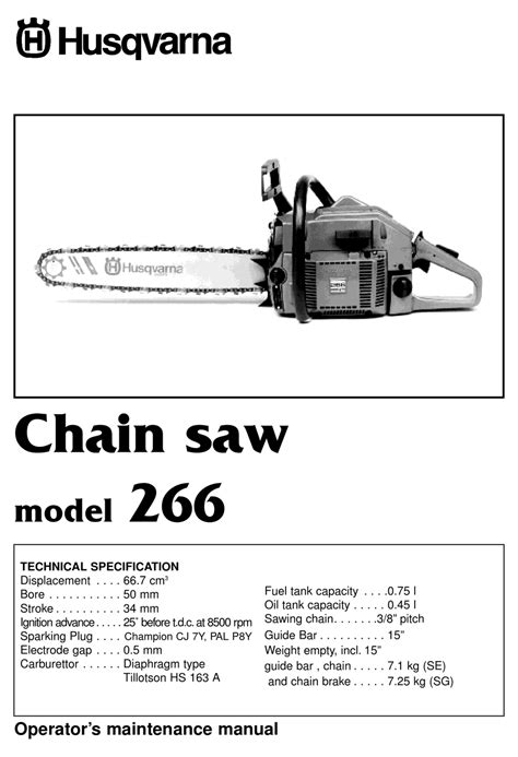 HUSQVARNA 266 OPERATOR'S MAINTENANCE MANUAL Pdf Download | ManualsLib