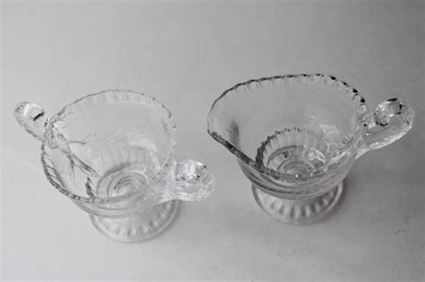 Cambridge gadroon pattern cream and sugar, vintage crystal clear pressed glass