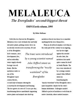 Melaleuca: the Everglades' second-biggest threat by Eddie Huffman - Issuu