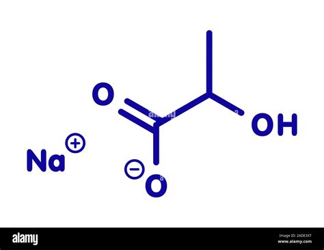 Sodium lactate, chemical structure. Blue skeletal formula on white ...