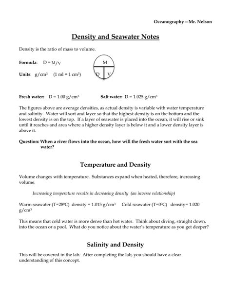 Density and Seawater Notes