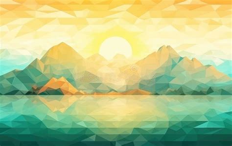 Pastel Geometric Mountains and Beach Sunset Wallpaper. Perfect for Invitations and Posters Stock ...