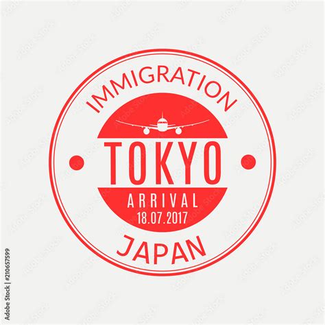 Tokyo passport stamp. Japan airport visa stamp or immigration sign. Custom control cachet ...