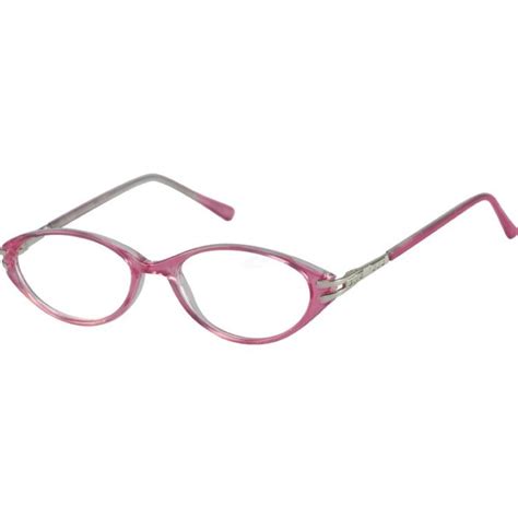 A plastic full-rim frame a mix of pink plastic in the front and clear on the inside. The ...