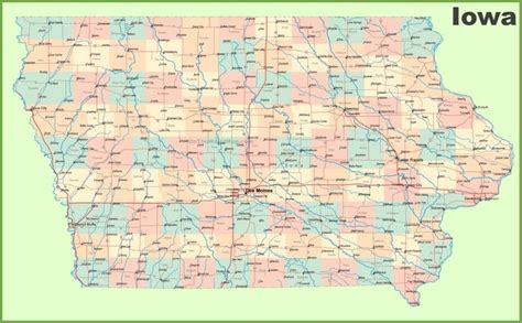 Large detailed map of Iowa with cities and towns