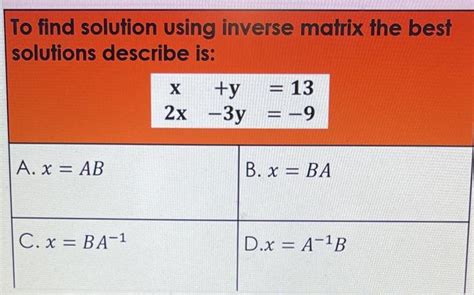 Solved To find solution using inverse matrix the best | Chegg.com