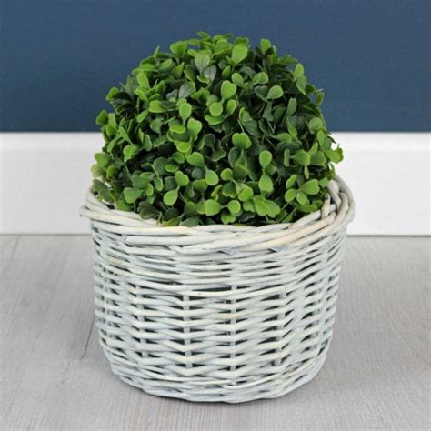 Provence White Wash Round Wicker Plant Pot - The Basket Company