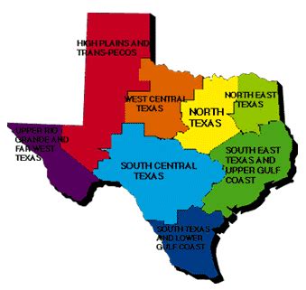 TEA Map 1.4 - TEXAS' EIGHT MAJOR REGIONS MAP