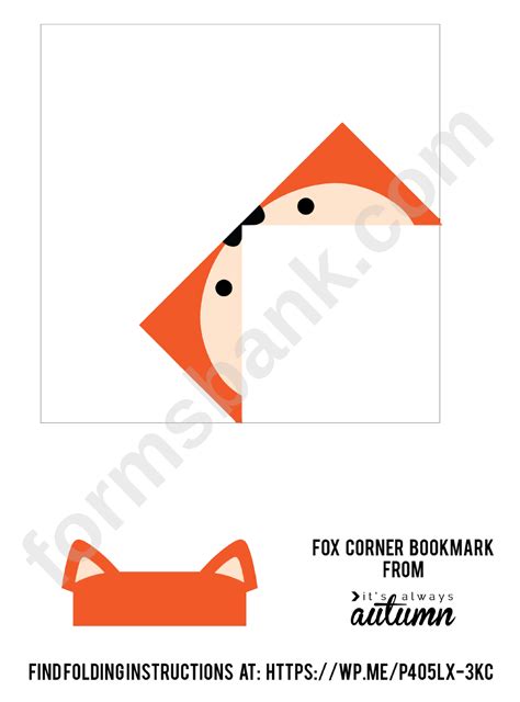 Origami Fox Corner Bookmark Template printable pdf download