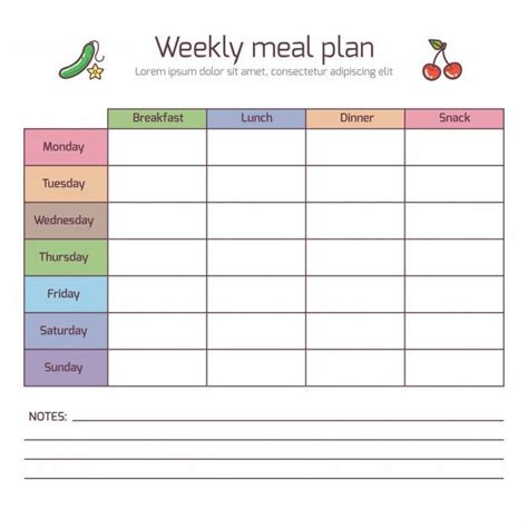 Premium Vector | Weekly meal plan, mealtime vector diary | Weekly meal planner template, Weekly ...