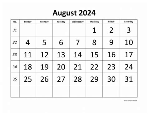 August 2024 Calendar To Print Download - Crin Mersey