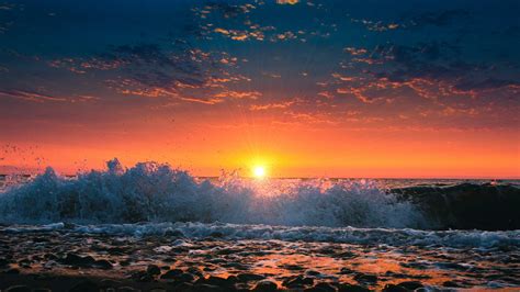 Ocean Wave Sunset Wallpaper