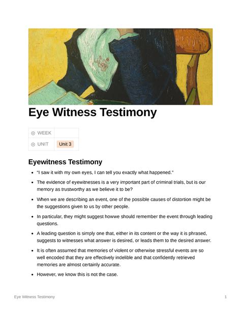 Eye Witness Testimony - Dr.Leal - Eye Witness Testimony WEEK UNIT Unit ...