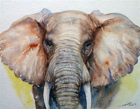 Artists of India: Chestnut Brown Elephant Watercolor Painting By Arti Chauhan